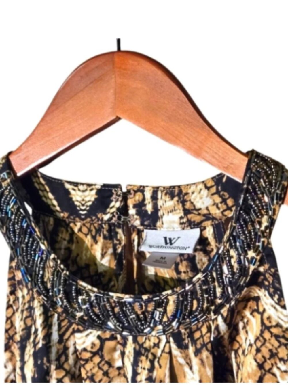 Worthington Snake Print Halter-type Top Beaded High Gathered Neckline Women's M - Picture 10 of 11